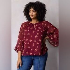 LC Lauren Conrad Flutter Godet Sleeve Top